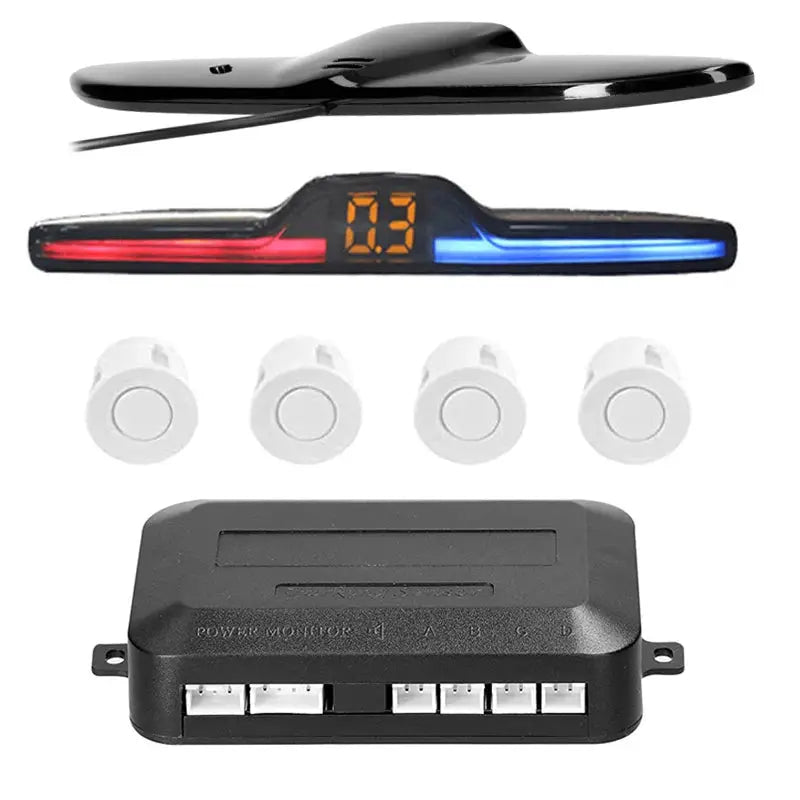 Car reverse radar kit with 4 parking sensors, LED distance display, and control module by Simples Market