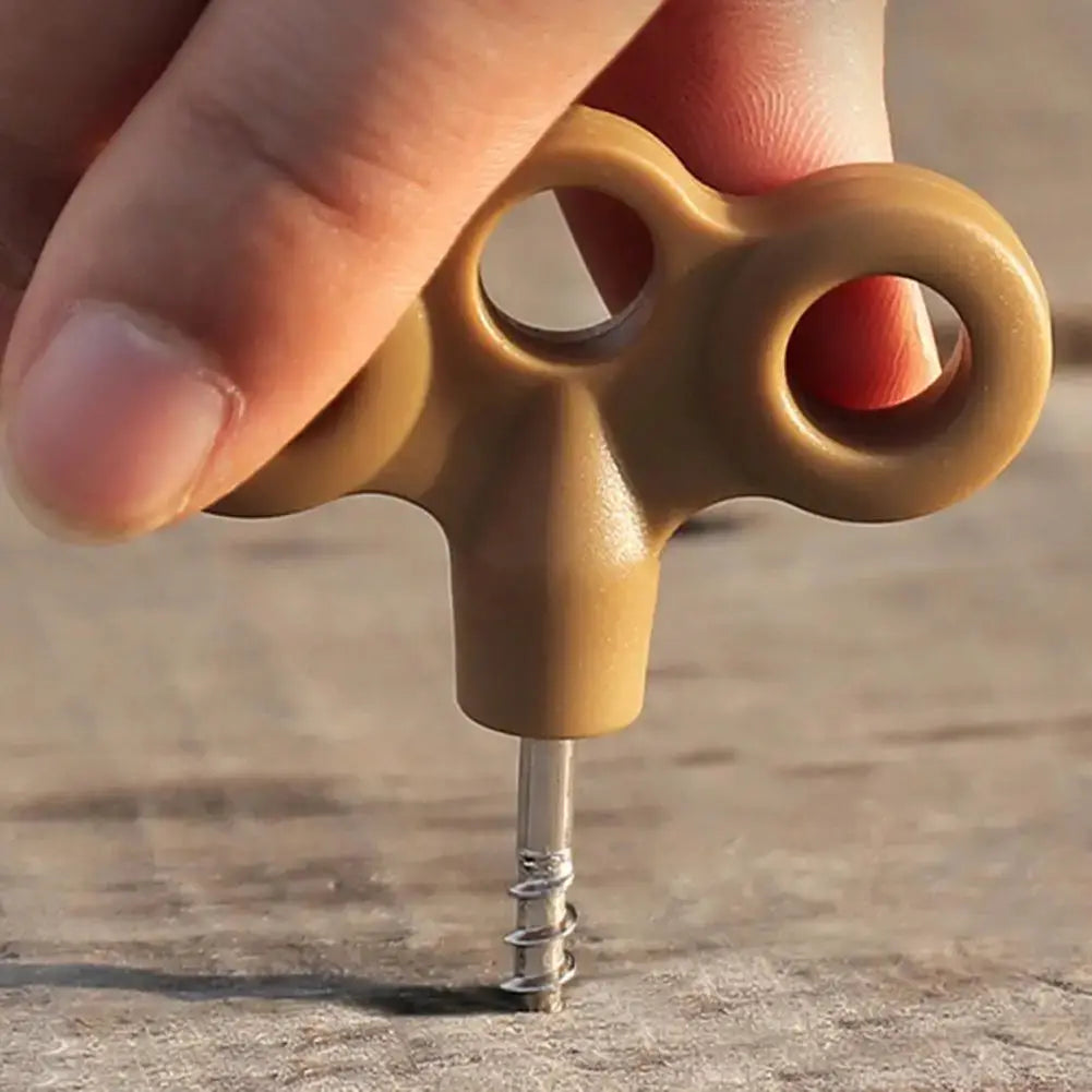 2pc ground anchors with stainless steel screw tips and brown tri-loop head for outdoor use