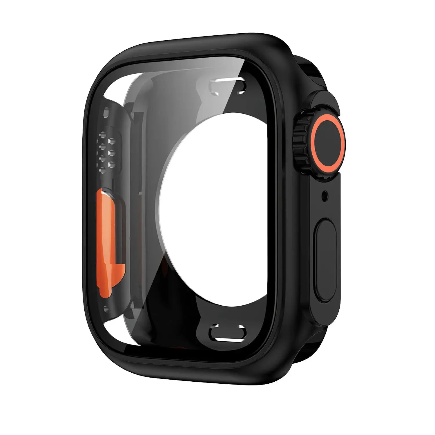 Apple Watch bumper case by Simples Market with PC front/rear protector, black with orange crown ring