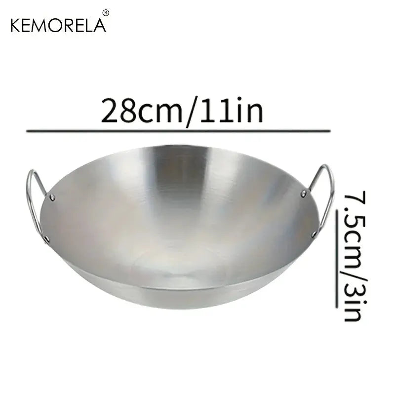 Stainless Steel Wok Uncoated With Double Handles 26 To 34 Cm High Quality Chef Pan For Home Stir Fry Cooking