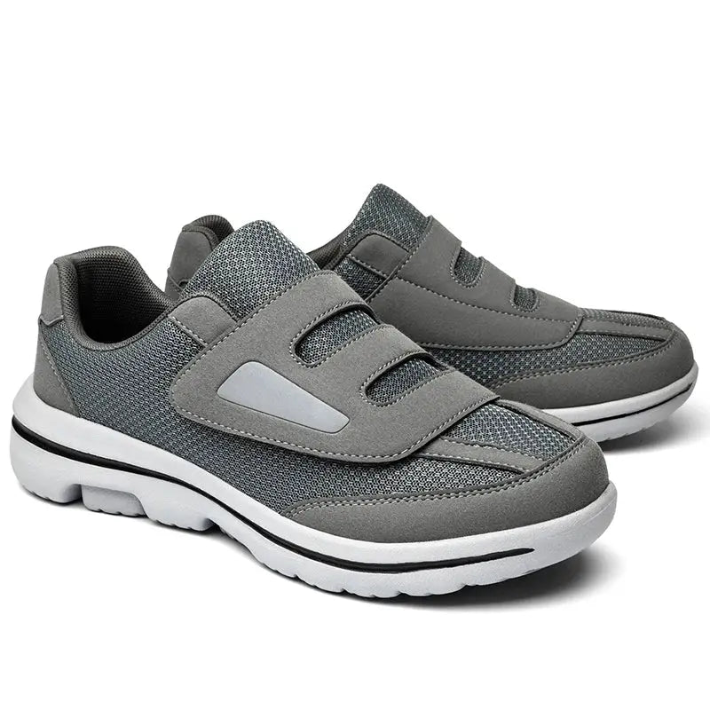 Simples Market pair of wide-toe diabetic sneakers, gray mesh orthopedic shoes with Velcro straps for swollen feet