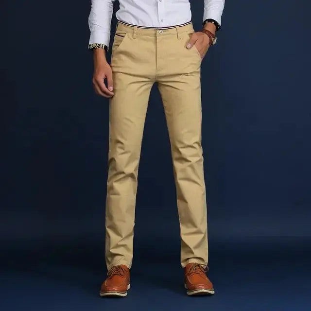 Men's cotton khaki casual trousers by Simples Market, classic office style.