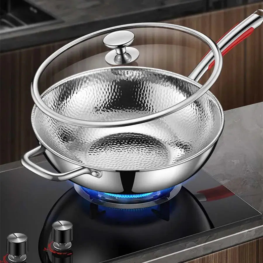 Stainless Steel Round Bottom Wok Induction Compatible Uncoated Nonstick Pan For Household Stir Frying