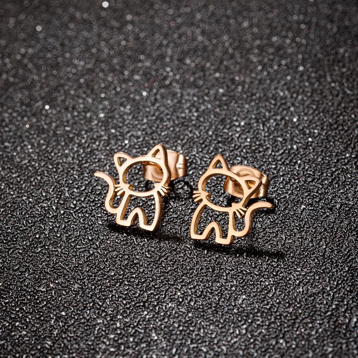 One Pair Cute Cat Stainless Steel Stud Earrings For Men Women Punk Students Gift Trendy Fashion Small Ear Studs Jewelry