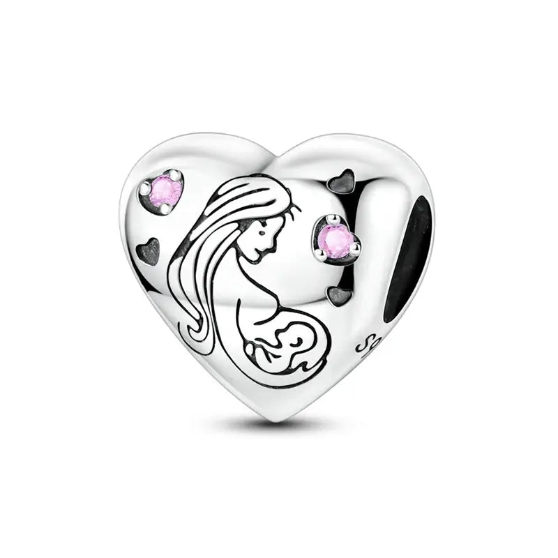 Mother's Day 925 Sterling Silver Heart Charms Beads Dangle For Bracelets Love Mom Jewelry Gift