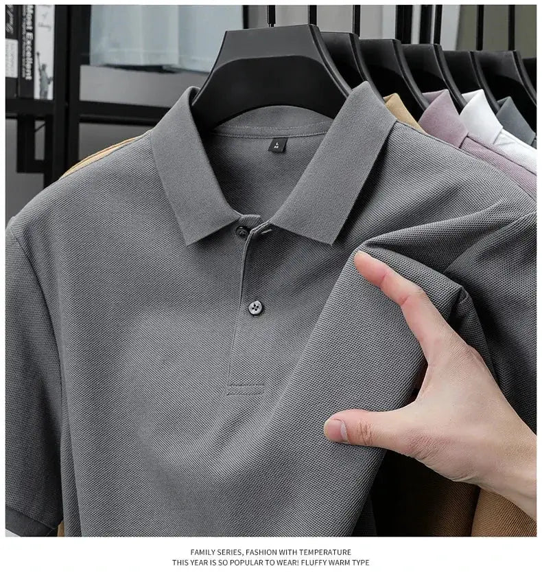 Simples Market men's 100% cotton polo shirt in gray; breathable material with silk-like finish