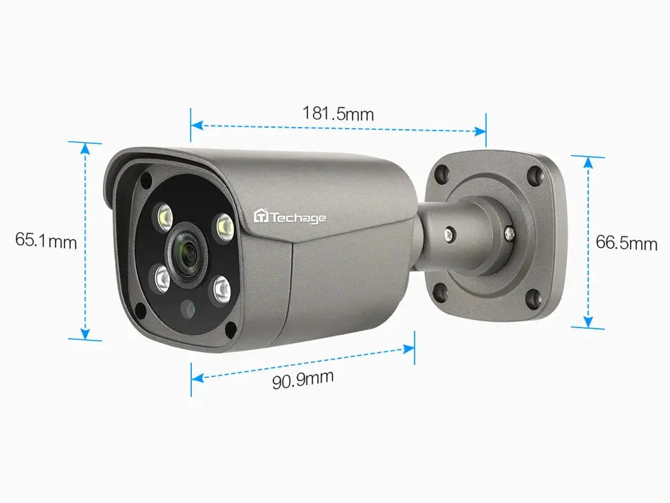 Techage outdoor metal POE IP camera with two-way audio; AI surveillance, 4MP/5MP/4K for NVR systems