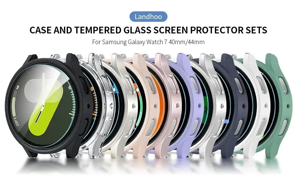 Simples Market matte hard PC watch case with tempered glass protector for Samsung Galaxy Watch 7 40/44mm, full bumper, assorted colors
