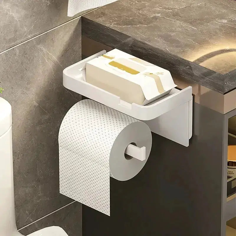 Plastic Wall Mounted Storage Rack Toilet Paper Holder Kitchen Towel And Phone Organizer For Bathroom