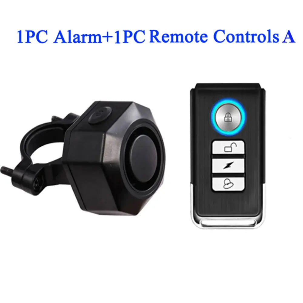 Hollarm wireless bike vibration alarm two-piece set: black sensor with clamp and blue-ring remote by Simples Market