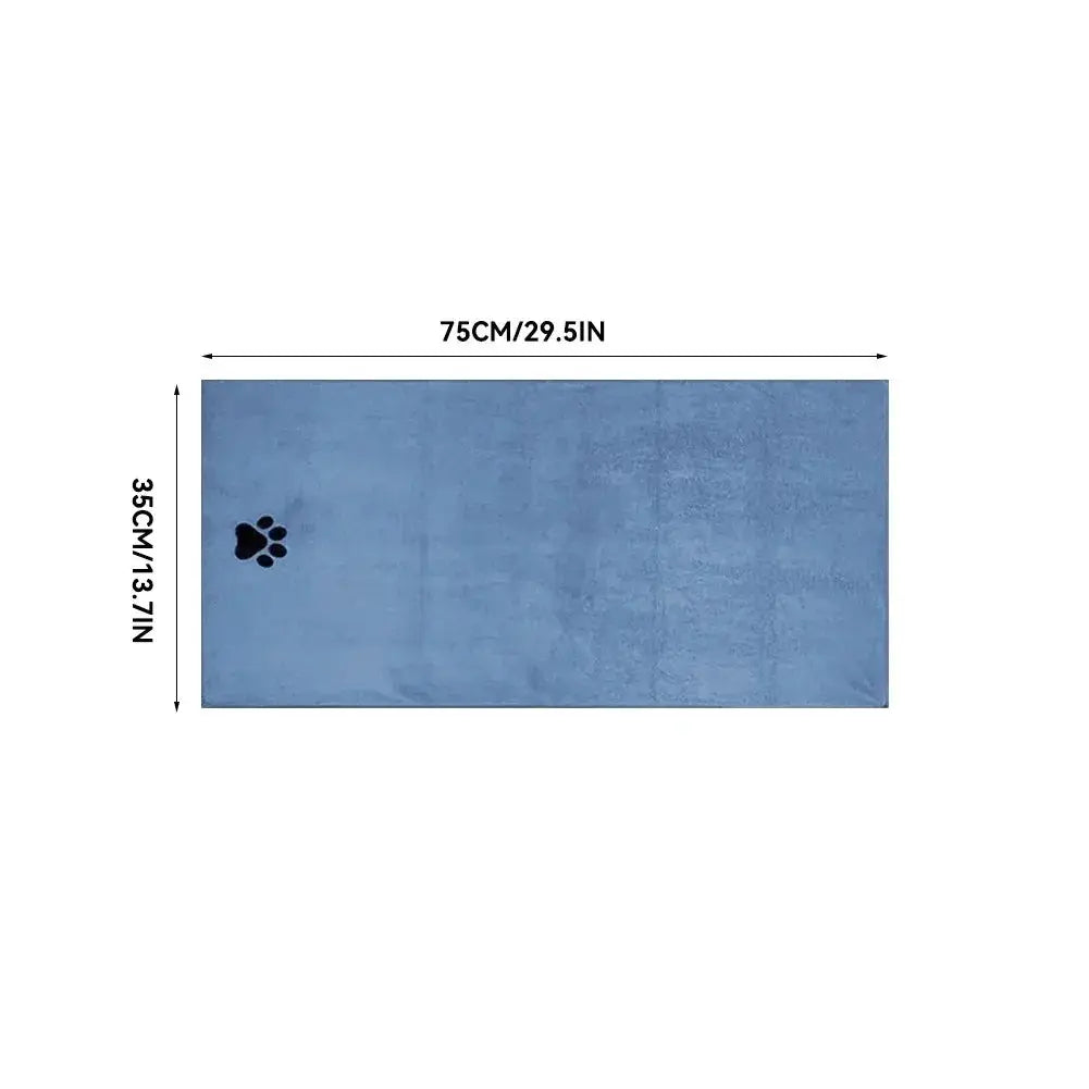 Blue microfiber pet bath towel with embroidered paw print for cats and dogs