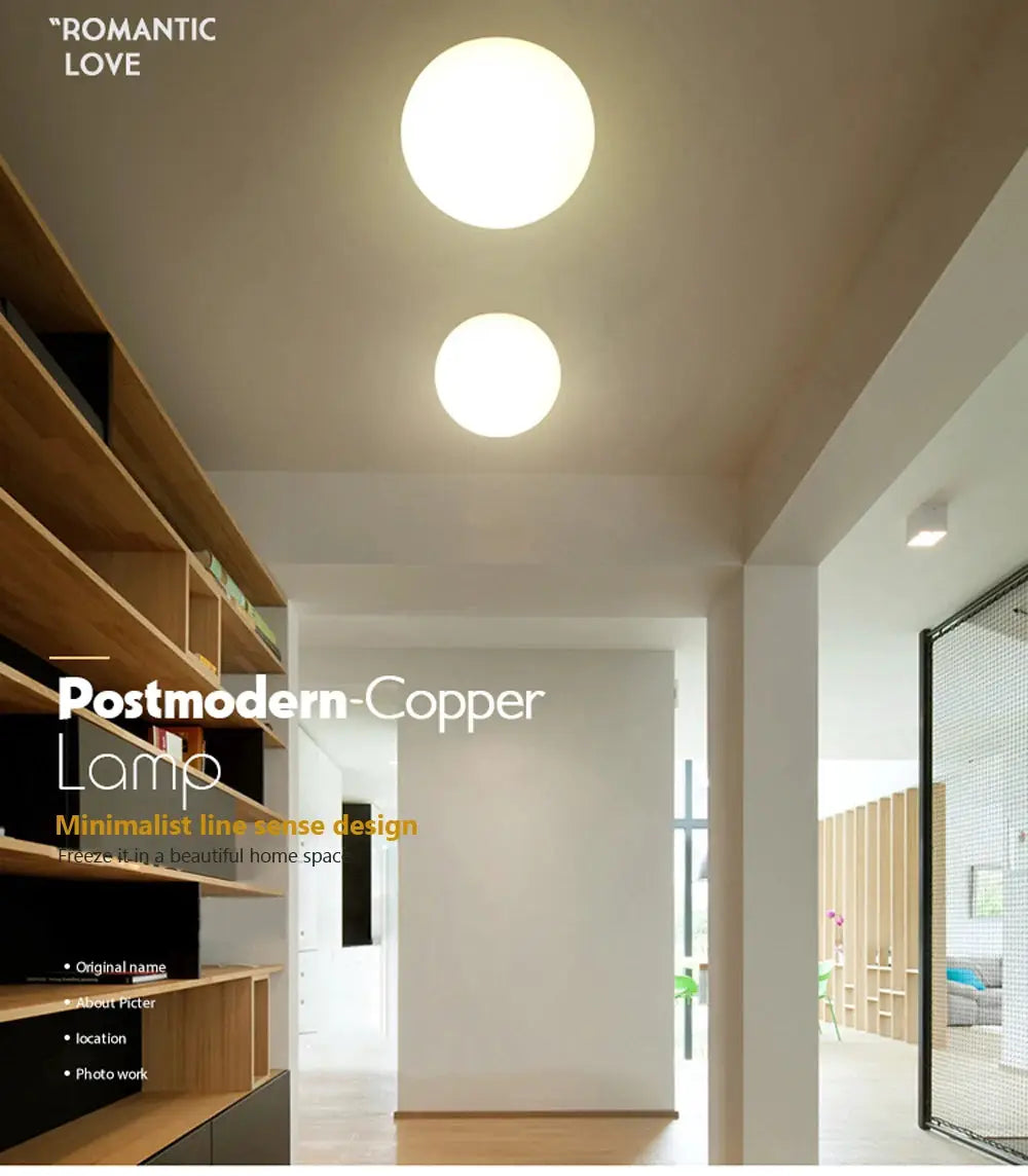Glass white ball LED ceiling lamp by Simples Market; minimalist indoor lighting with two ceiling lights