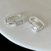 Huitan Fashion Rectangular Cubic Zirconia Hoop Earrings For Women Silver And Gold Color Jewelry - Simples Market