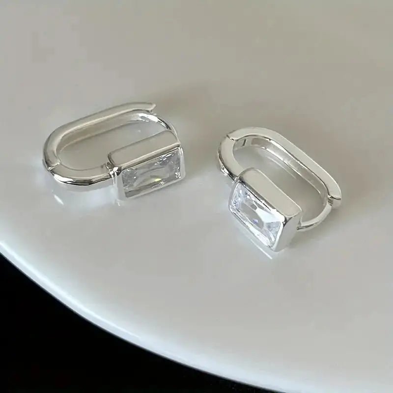 Huitan Fashion Rectangular Cubic Zirconia Hoop Earrings For Women Silver And Gold Color Jewelry - Simples Market