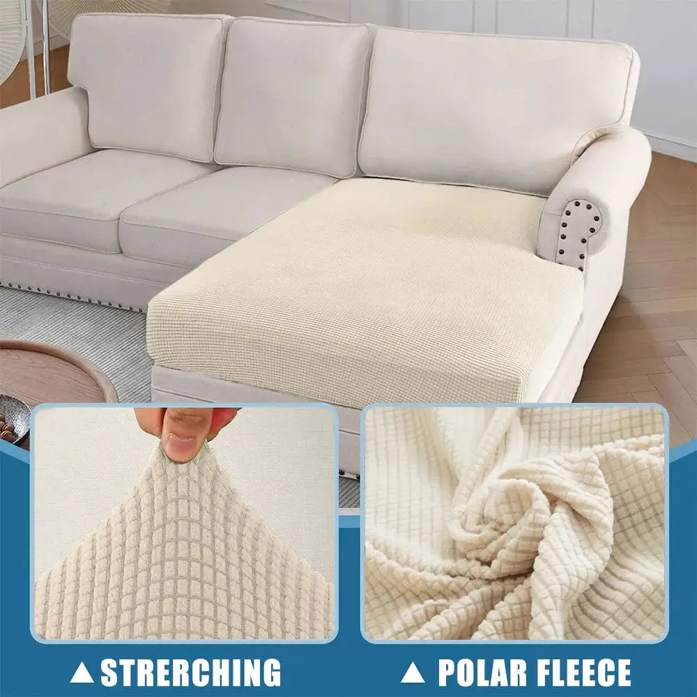 Simples Market jacquard polar fleece stretch sofa cover for chaise lounge, ivory/cream