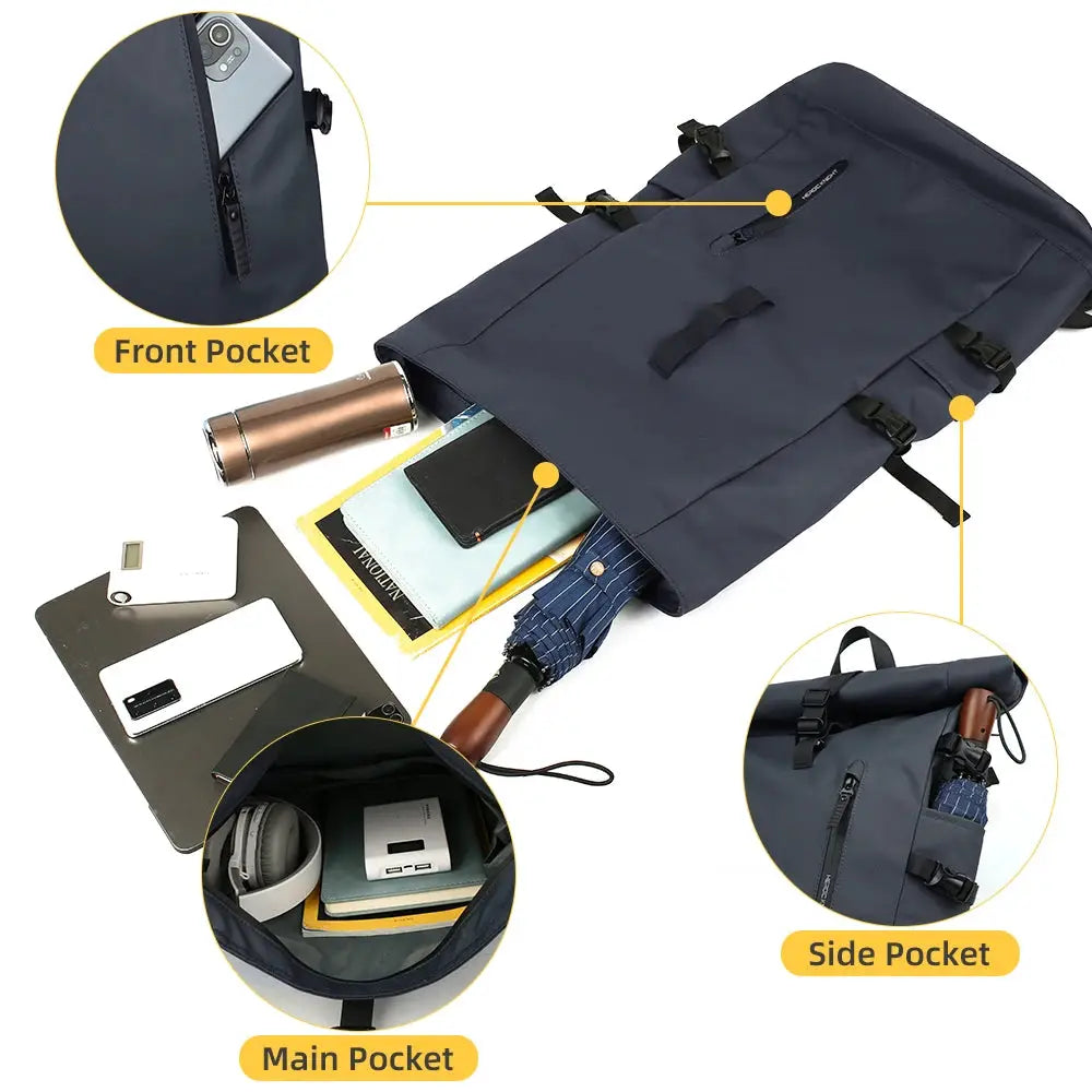 Simples Market HK large 15.6in laptop backpack with USB port, anti-theft travel backpack in dark navy