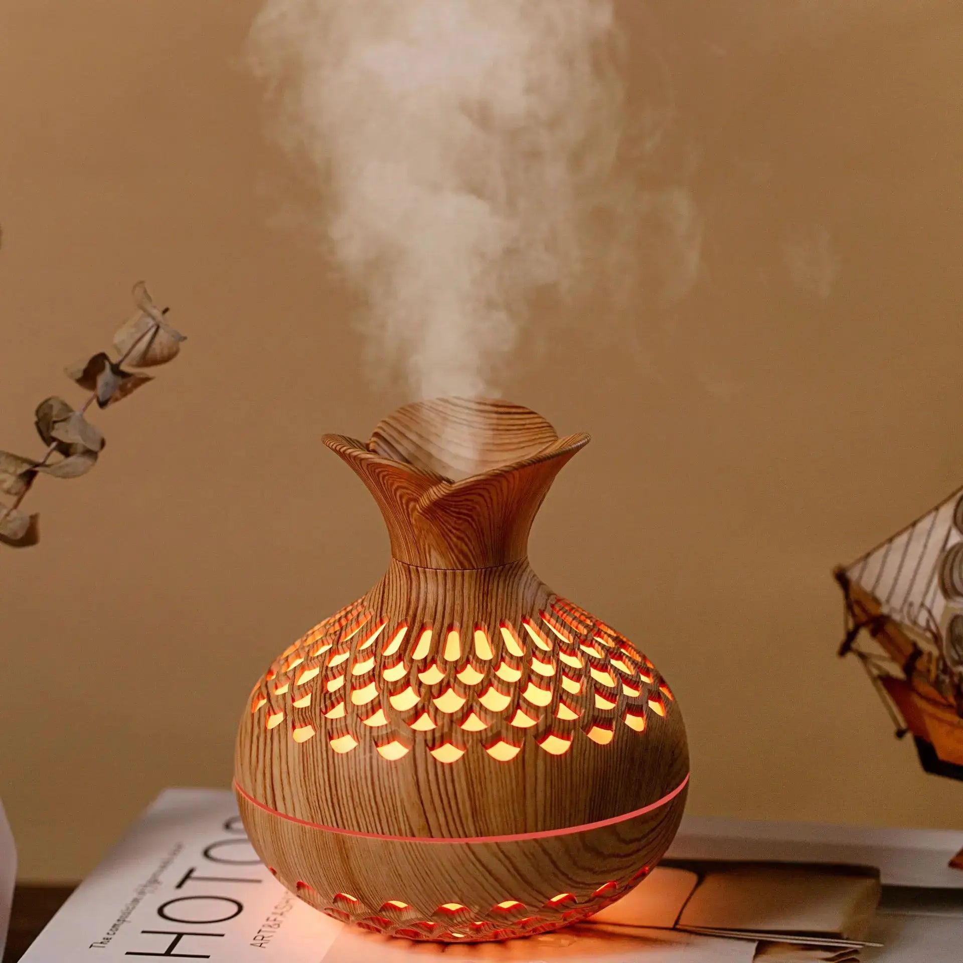 Homefish 300ml USB Air Humidifier Mini Desktop Humidifier Hollow Vase Shape With Colorful Night Lights