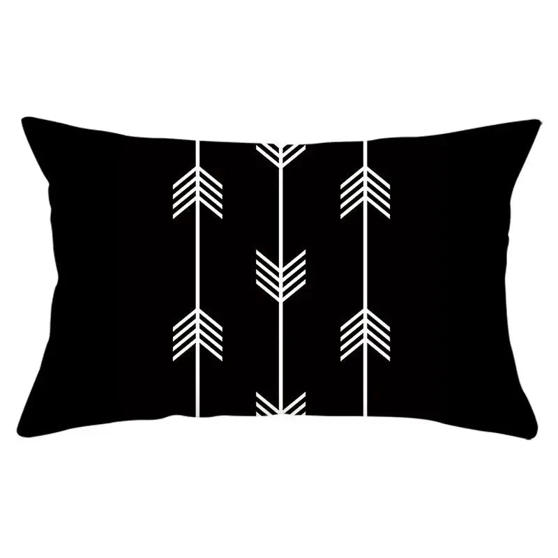 Rectangular decorative pillowcase for sofa in black with white geometric arrow pattern; 30x50 cm, polyester