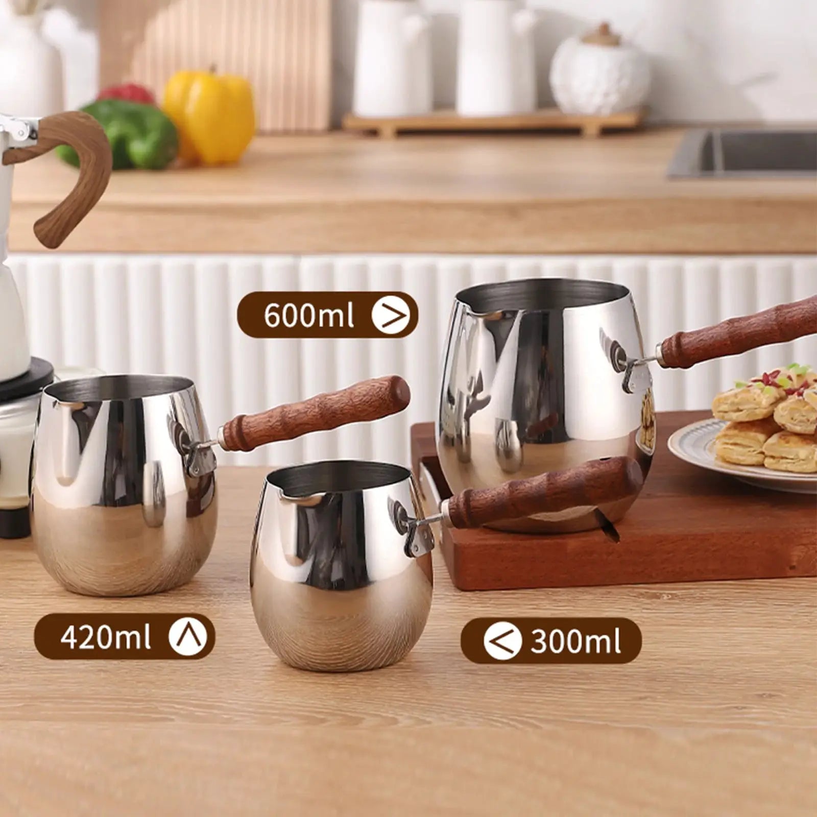 Stainless Steel Turkish Coffee Pot With Long Handle For Easy Pouring And Versatile Heating Milk Warmer