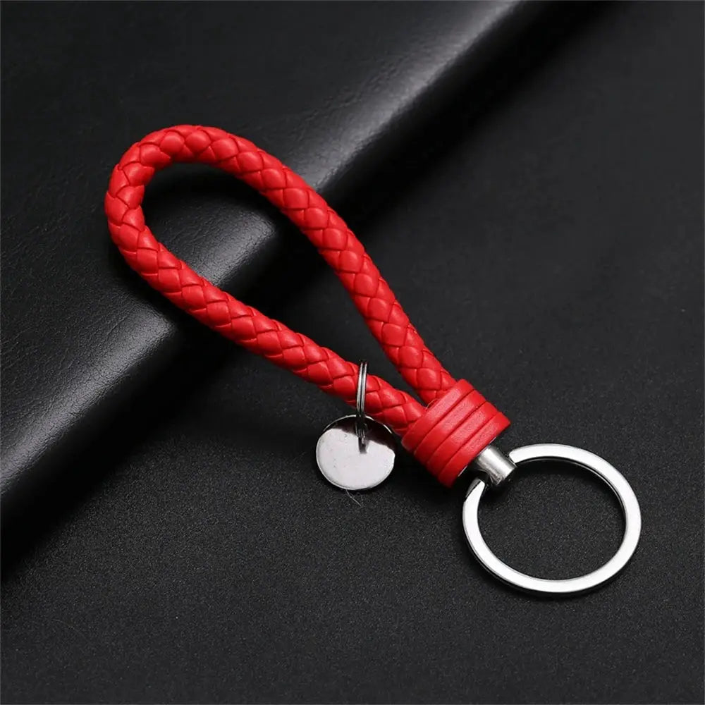 PU Leather Braided Woven Rope Keychain DIY Bag Pendant Key Ring Holder Unisex Gift Jewelry