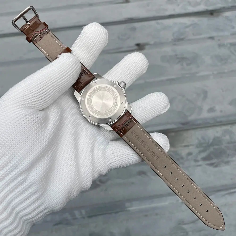 STEELFLIER SF783 NH35 automatic dive watch with stainless steel case and brown genuine leather strap