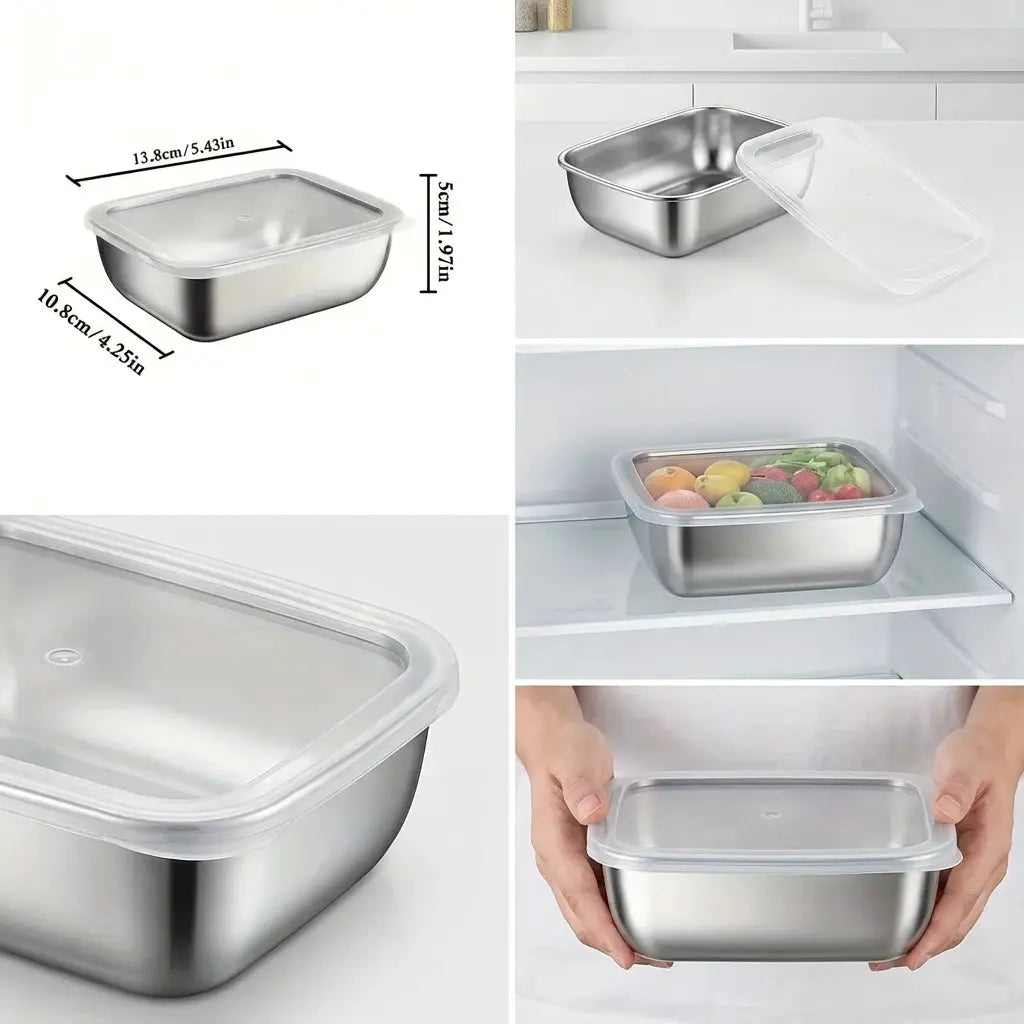 5 Piece Stainless Steel Food Storage Containers Set Stackable Meal Prep Boxes For Kitchen Fridge Travel Eco Friendly