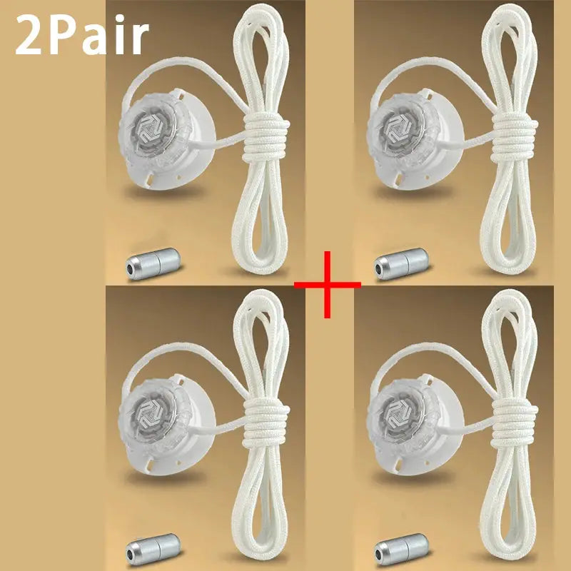 Automatic no-tie shoelaces with swivel buckle; white, 2 pairs