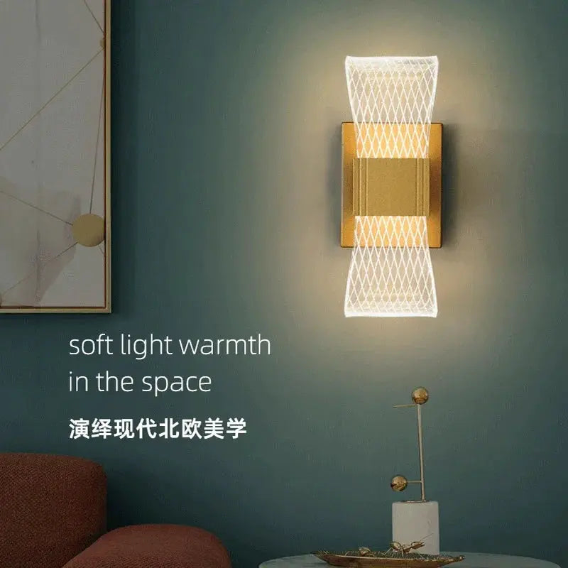 Nordic luxury wall lamp LED bedside light, aluminum wall light with twin geometric glass shades.