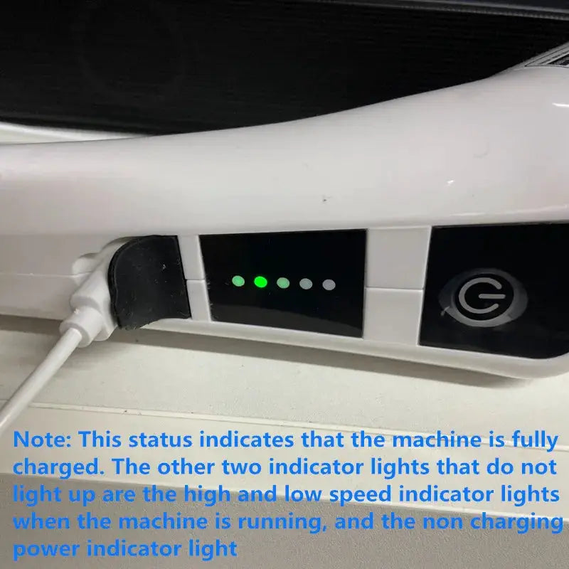Wireless electric rotating cleaning brush on charging dock with green LED indicators.