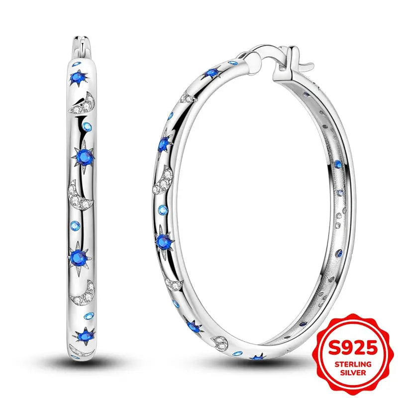925 Sterling Silver Blue Zircon Butterfly Hoop Earrings for Women Fine Jewelry Gift