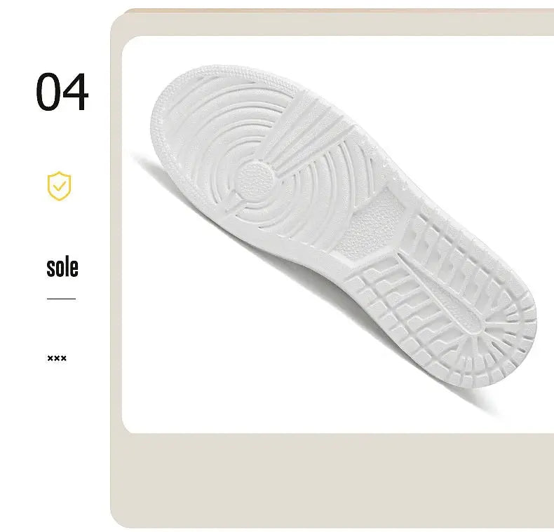 Simples Market white leather men's elevator sneakers sole view, casual sports shoe with height-increase design