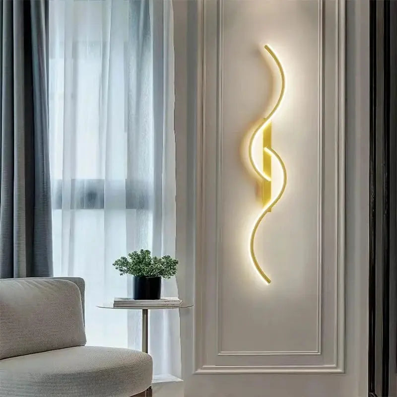 Simples Market modern LED wall lamp, minimalist warm-white wavy strip wall sconce for living room