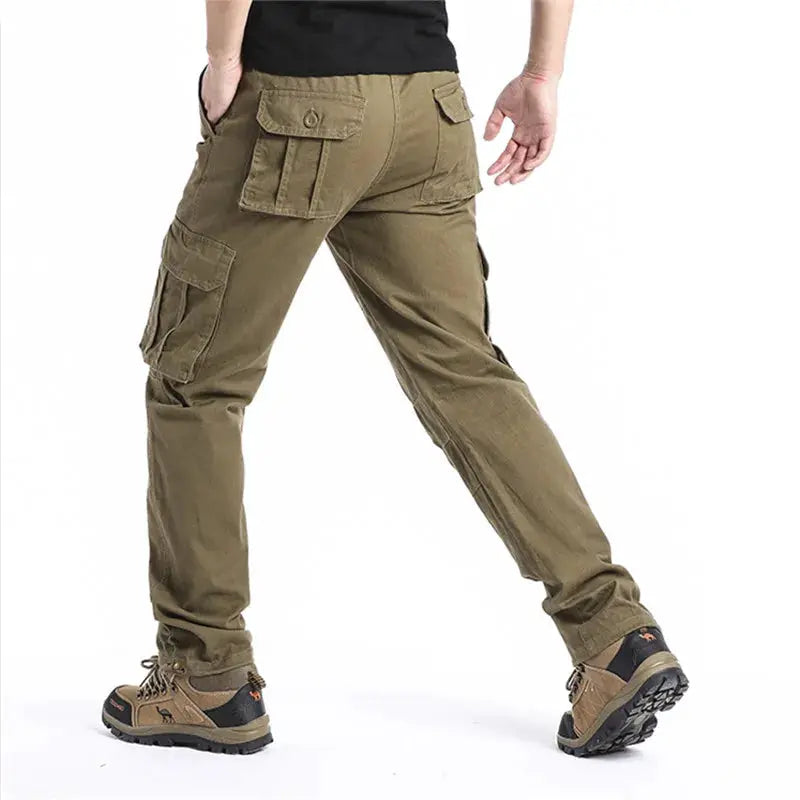 Men's Loose Overalls With Large Pockets Pure Cotton Elastic Waist Tactical Jogging Pants For Outdoor Work