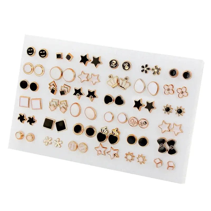Wholesale 36 Pairs Mixed Styles Rhinestone Sunflower Geometric Animal Plastic Stud Earrings Set For Women Jewelry - Simples Market