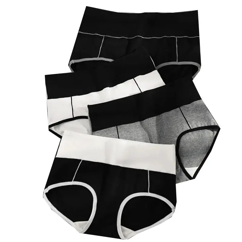 Plus-size 4-piece cotton women's high-waist body-shaper underwear set in black, white, and gray
