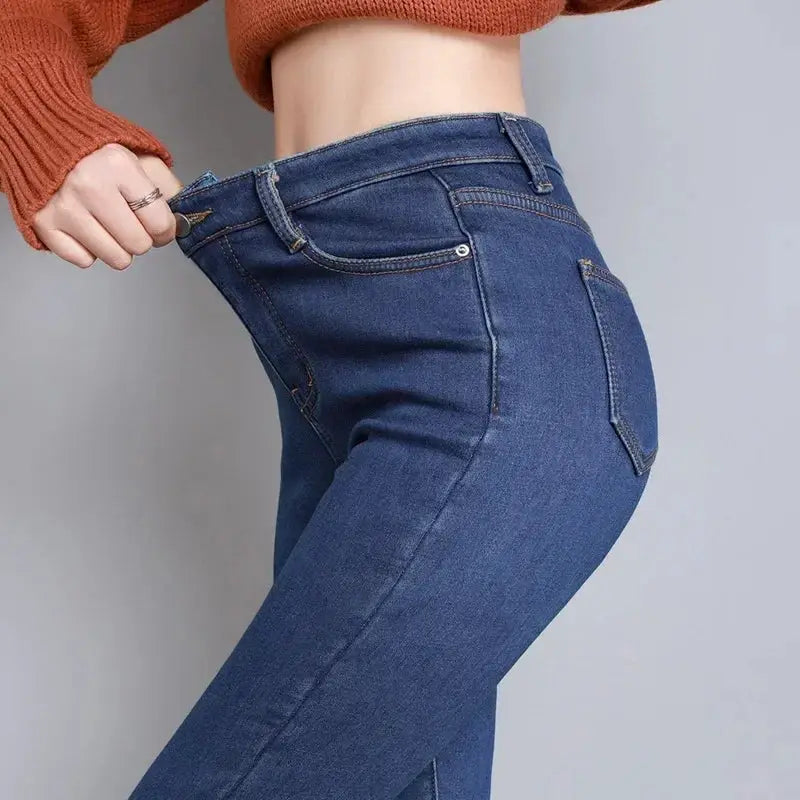 Women Thermal Skinny Jeans With Plush Lining Warm Winter Denim Pants