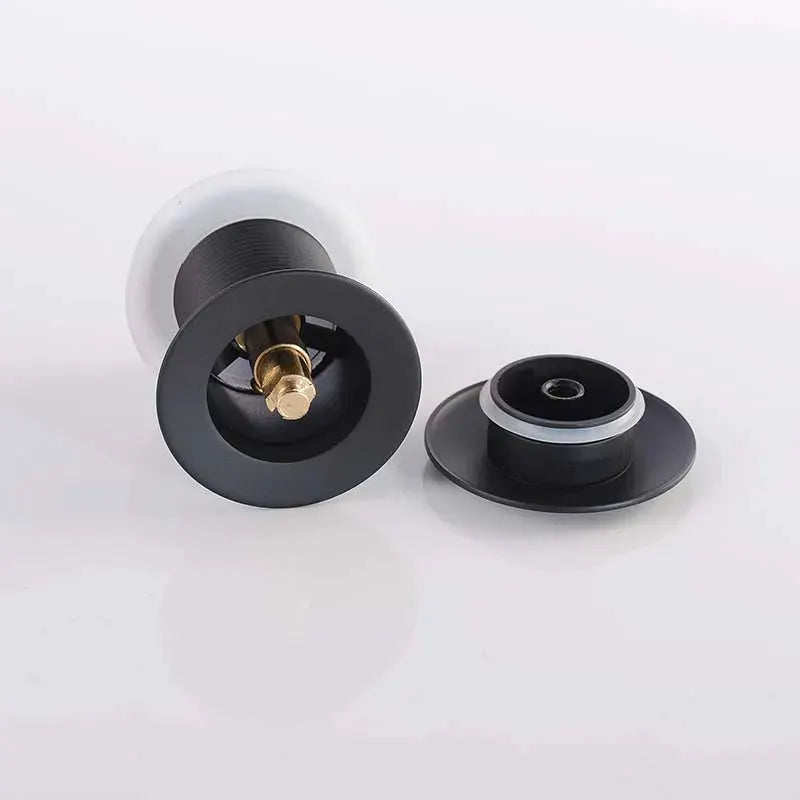 Bathroom sink push-down pop-up stopper drain in matte black with brass inner hardware (2 pieces)