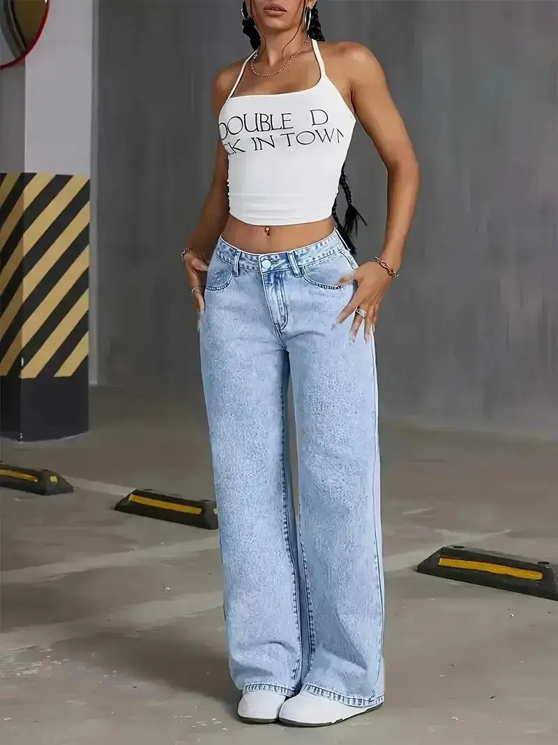 2026 Womens Loose Wide Leg Denim Jeans Baggy Streetwear All Season