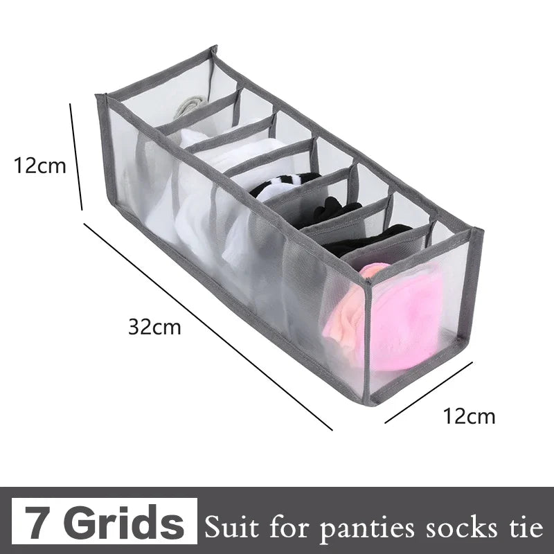 Simples Market 7-grid underwear and sock organizer box in gray mesh