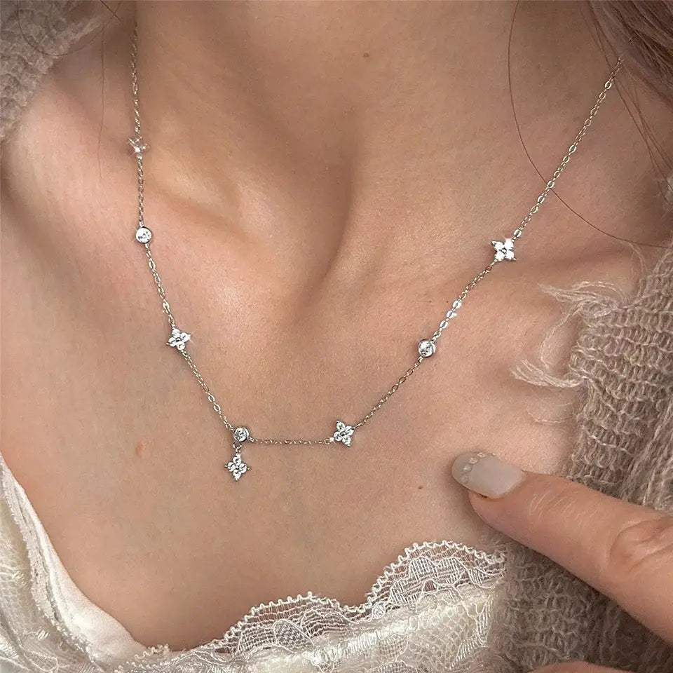 Yupsk Inlaid Zircon Four Leaf Flower Necklace For Women Niche Light Luxury Fashion Choker