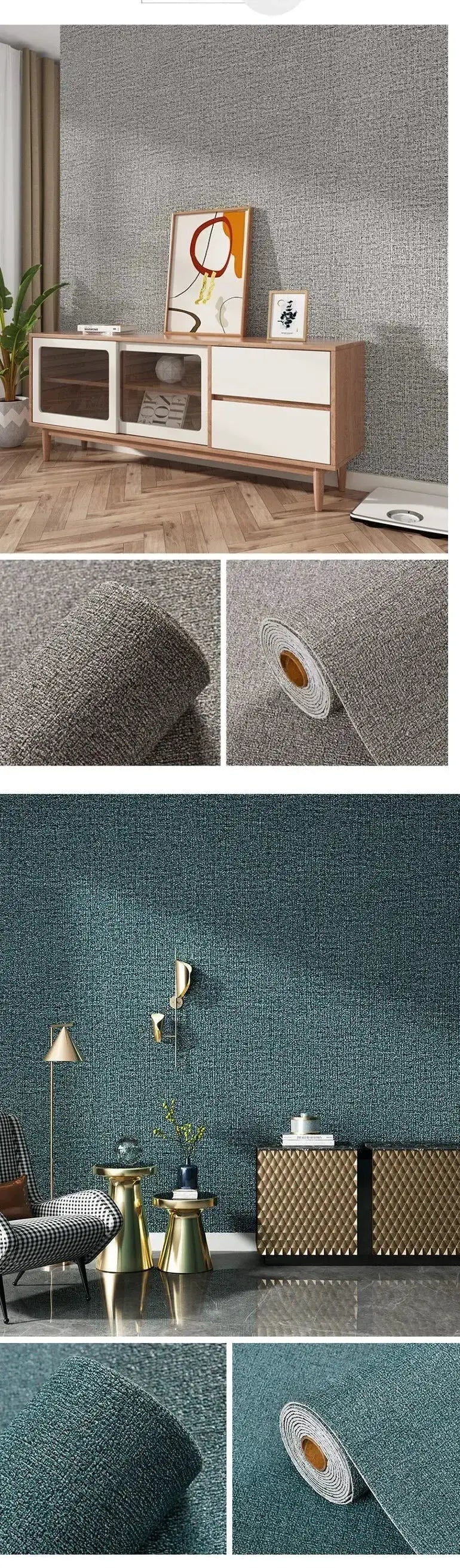 Linen 3D Foam self-adhesive wallpaper, solid color grey, textured PVC, waterproof wall decor by Simples Market