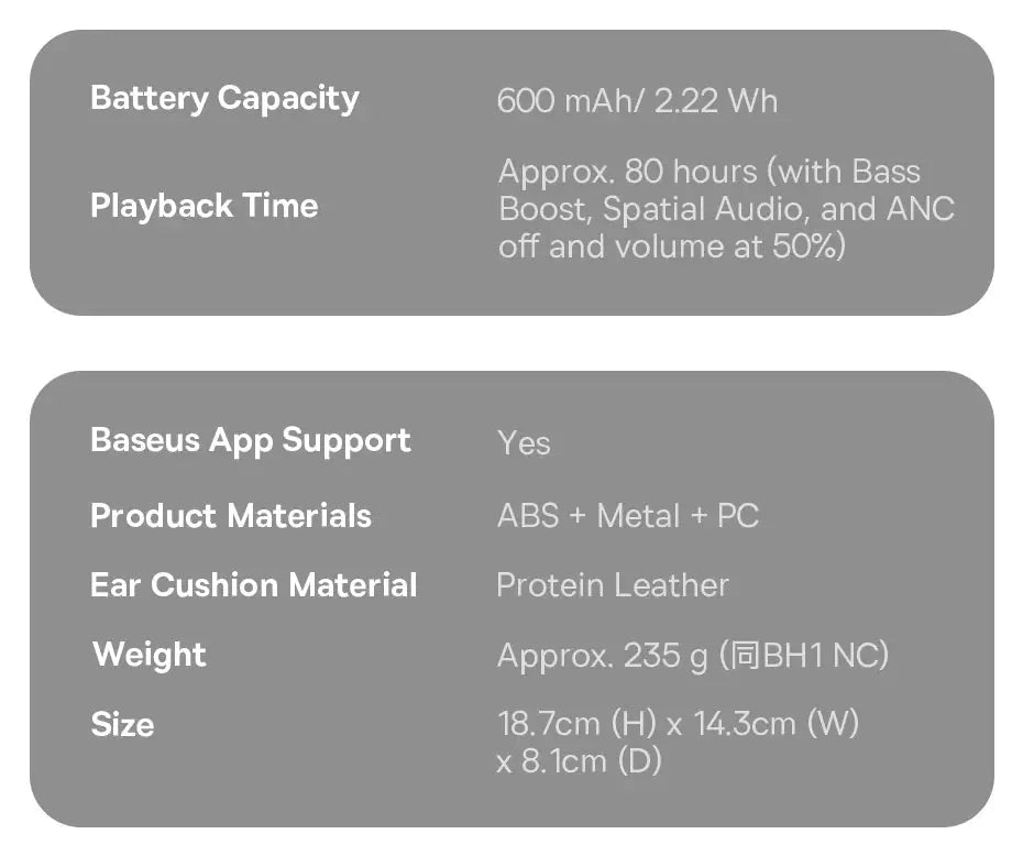 Baseus Bass EH10 NC wireless over-ear headphones with protein leather ear cushions