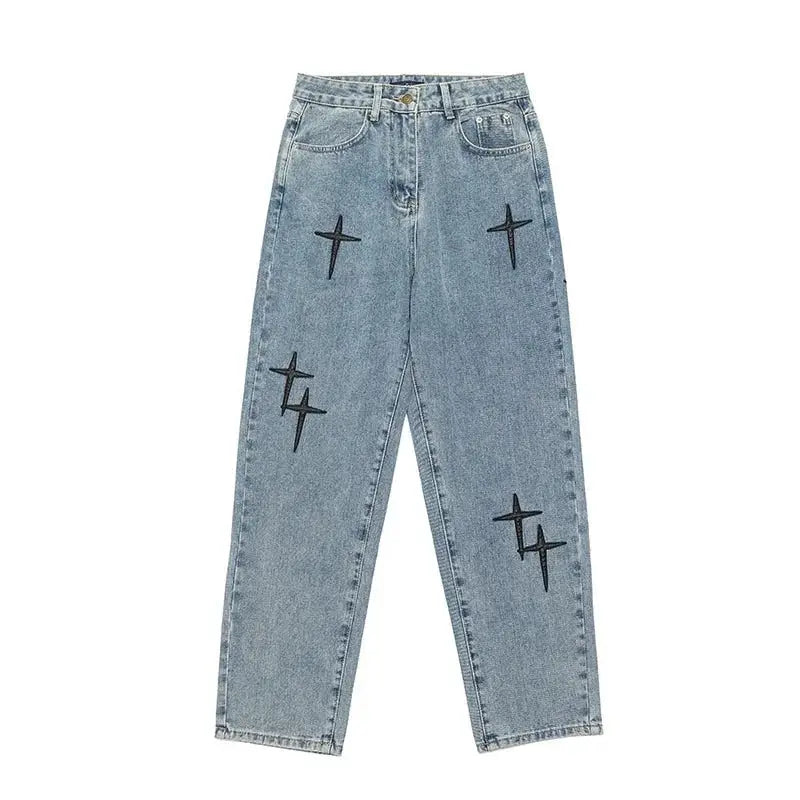 Men Baggy Wide Leg Denim Jeans Cargo Pants 2023 Korean Fashion