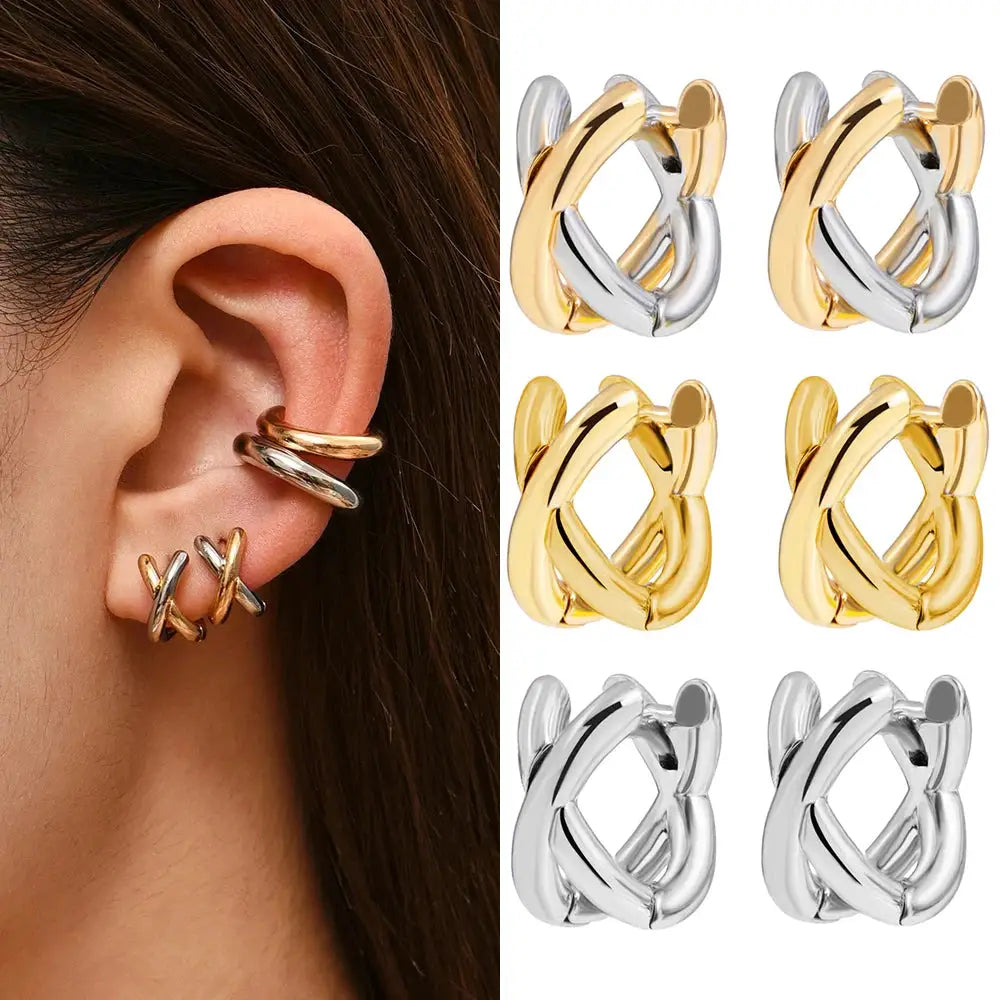 Crisscross Gold Silver Tiny Huggie Hoop Earrings For Women Mini Geometric Cartilage Piercing Punk Jewelry