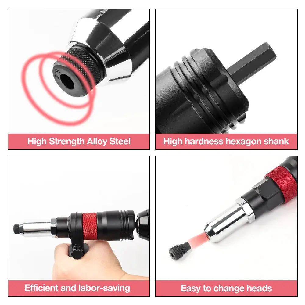 Cordless Drill Rivet Nut Tool Converter Adapter for 2.4mm 3.2mm 4.0mm 4.8mm 6.4mm Nut Inserts DIY Woodworking Metal Auto