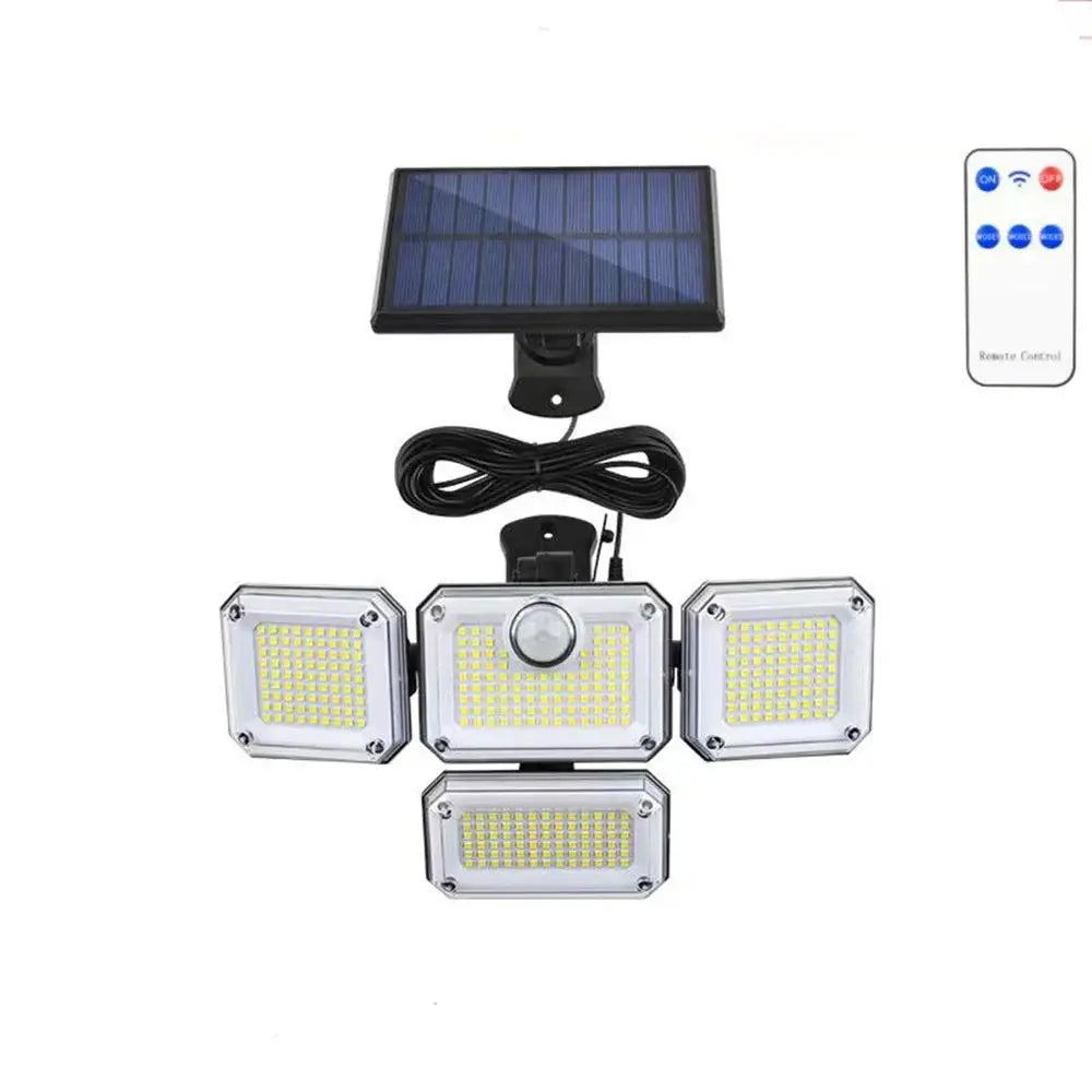 1 Pack Outdoor Motion Sensor Lamp 4 Head Solar Powered Flood Light 122 LED 3000 Lumens 270 Degree Range