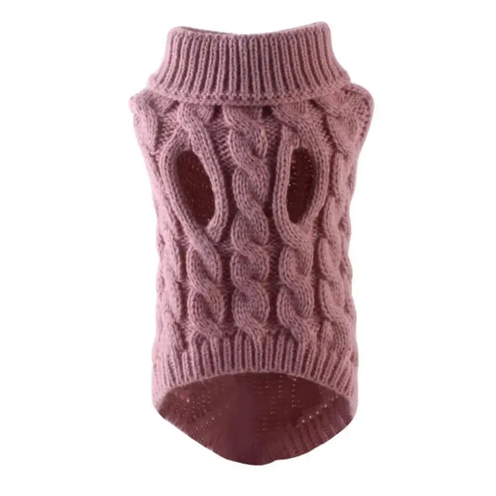 Small Dog Knit Sweater Autumn Winter Solid Color Fried Dough Twists Pattern Warm Cozy Pet Clothing