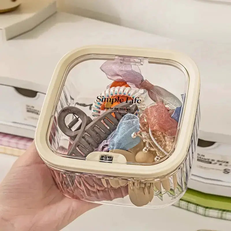 Transparent Mini Desktop Storage Box With Pop Up Lid Waterproof Multifunctional Organizer For Beads Detergent Powder