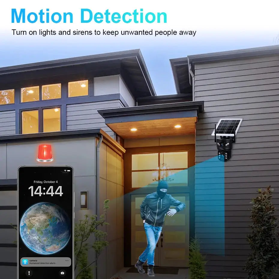 KERUI outdoor solar security camera with 6MP dual lens, 4G SIM/WiFi, waterproof CCTV