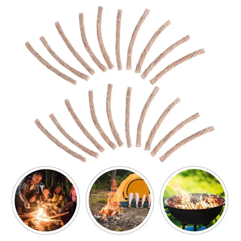 Simples Market 10Pcs survival hemp wick cords for camping; natural brown hemp fire starters for outdoor lighting